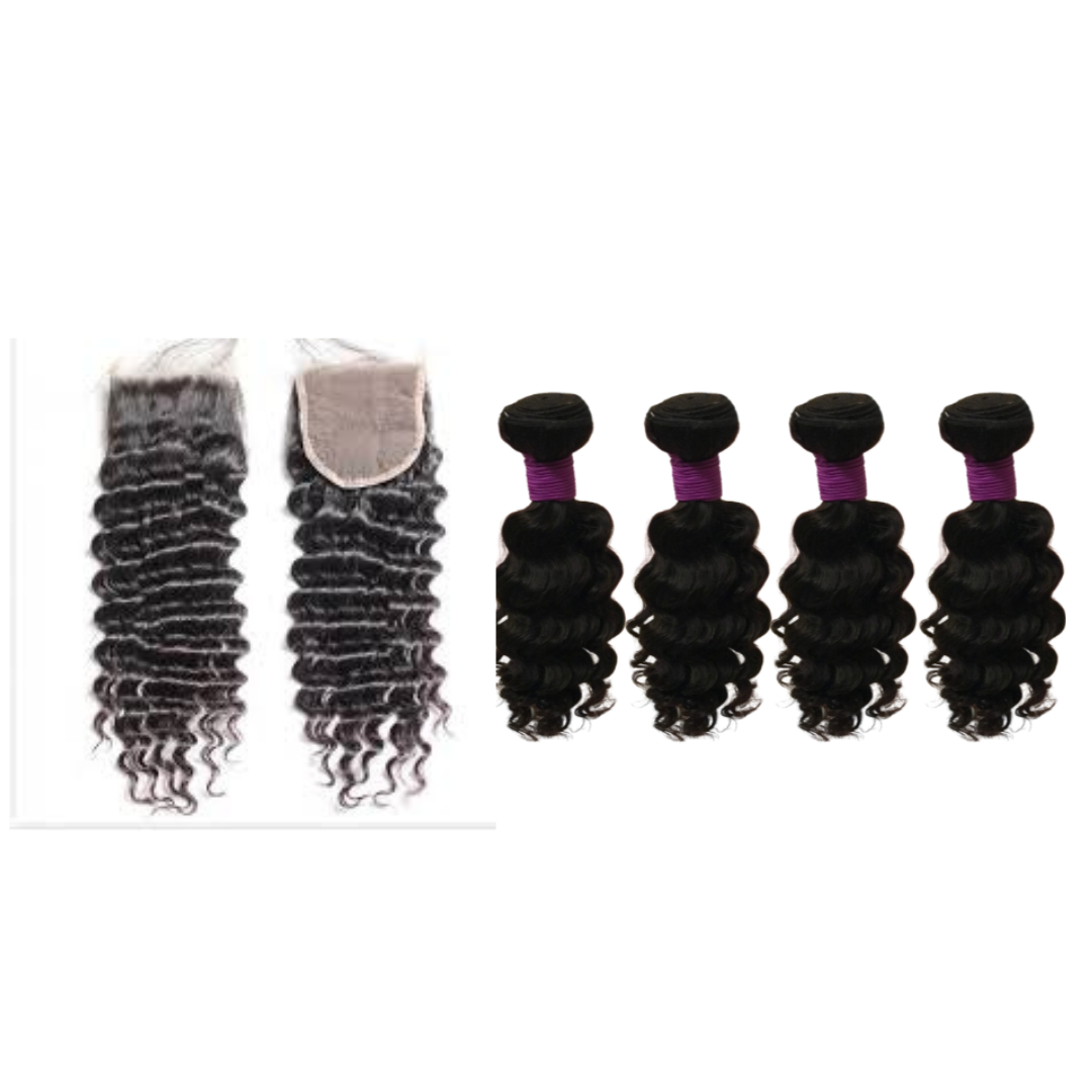 4 Bundle Deep Wave & 4X4 Closure